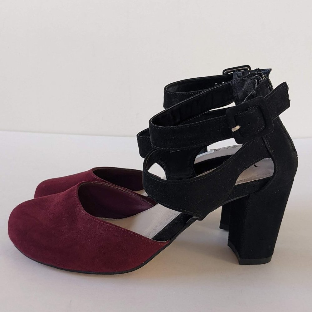 Torrid Faux Suede Block D'Orsay Heels Burgundy And Black Heel Pumps Size…
